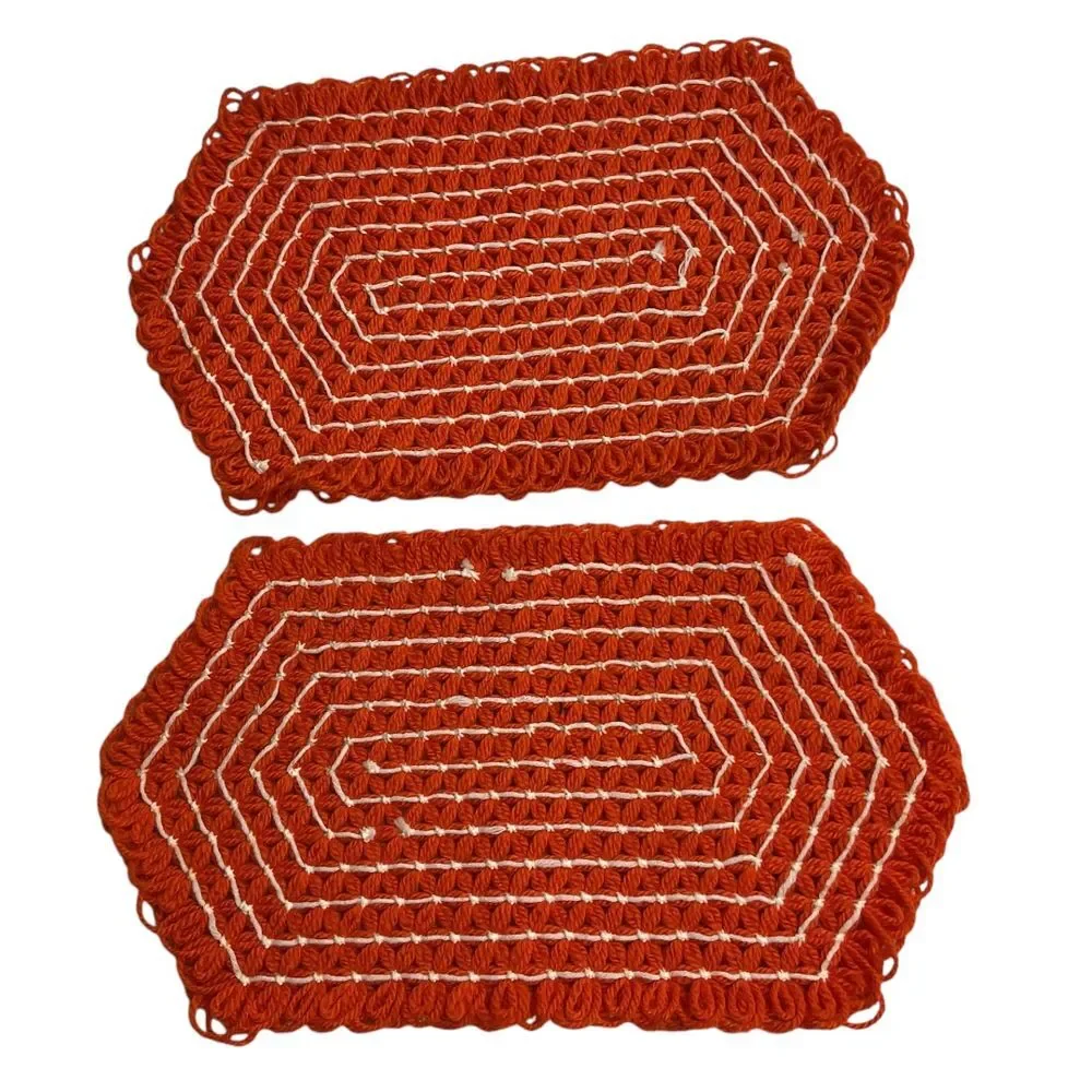 Vintage 70s 2-Piece Placemats Burnt Orange Rustic‎ Farmhouse Table Decor